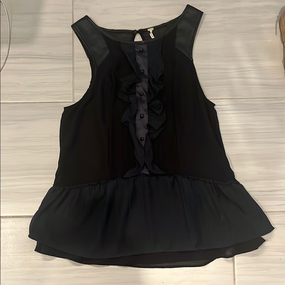 Free People Black Ruffle Sleeveless Top